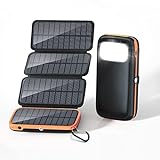 CONXWAN Solar Powerbank 26800mAh Solarladegerät mit 4 Solarpanel und 3 Ausgängen, USB C Externer...