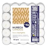 Horeca Candles - Teelichter mit 4 Stunden Brenndauer - 50 Stück, Weiß - Ohne Duft - Paraffinwachs...