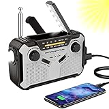 Solar Radio, AM/FM Tragbar Kurbelradio Dynamo Notfallradio mit 4000mAh Wiederaufladbare Batterie,...